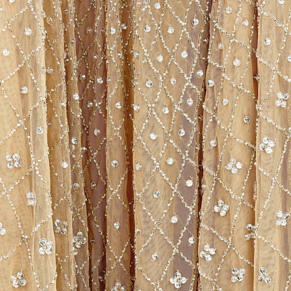 Mac Duggal Plunging V-Neck A-Line Maxi Dress Natural Size 10 NWT - Picture 8 of 12